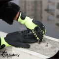 SRSAFETY 13 gauge nylon and glassfibre and HPPE liner coated black nitrile on palm,TPR chips on back, best anti-impact gloves